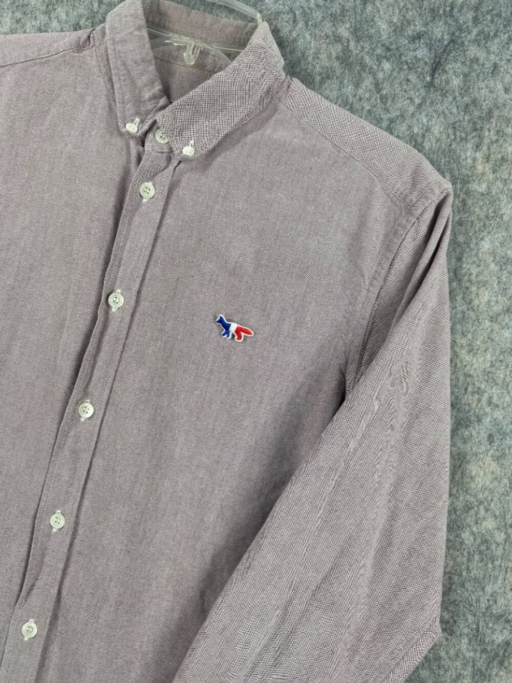 Maison Kitsune Mens Shirt Button Down Size 40 Purple Long Sleeve - Picture 3 of 8